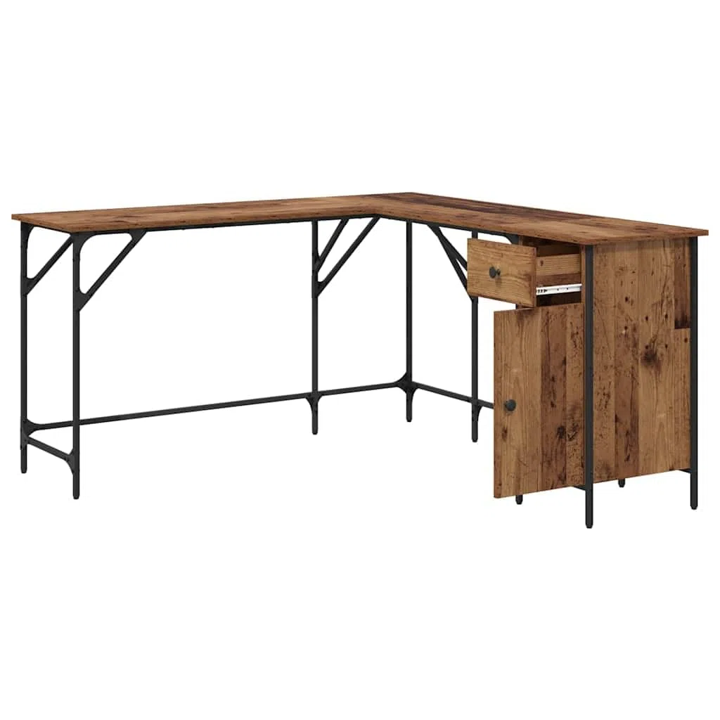 Scrivania angolare in legno, 141 x 141 x 75 cm, con ripiani, stile