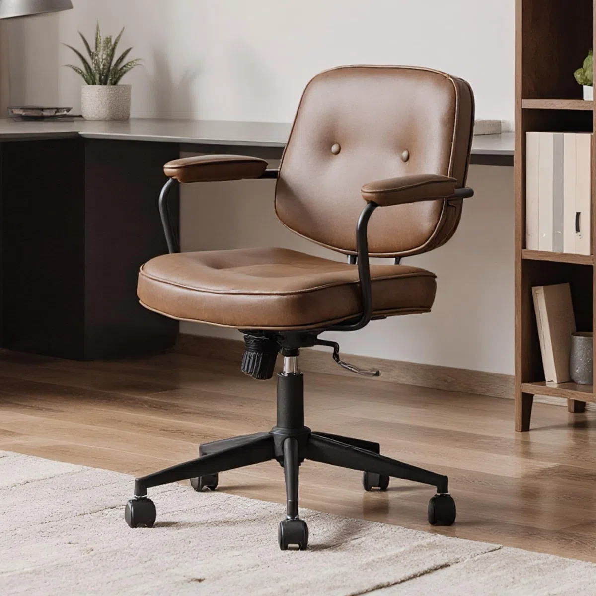 chairus Poltrona da Ufficio in Pelle PU Sedia Scrivania Ergonomica Girevole Sedia Imbottita Lavoro Regolabile in Altezza (Marrone)