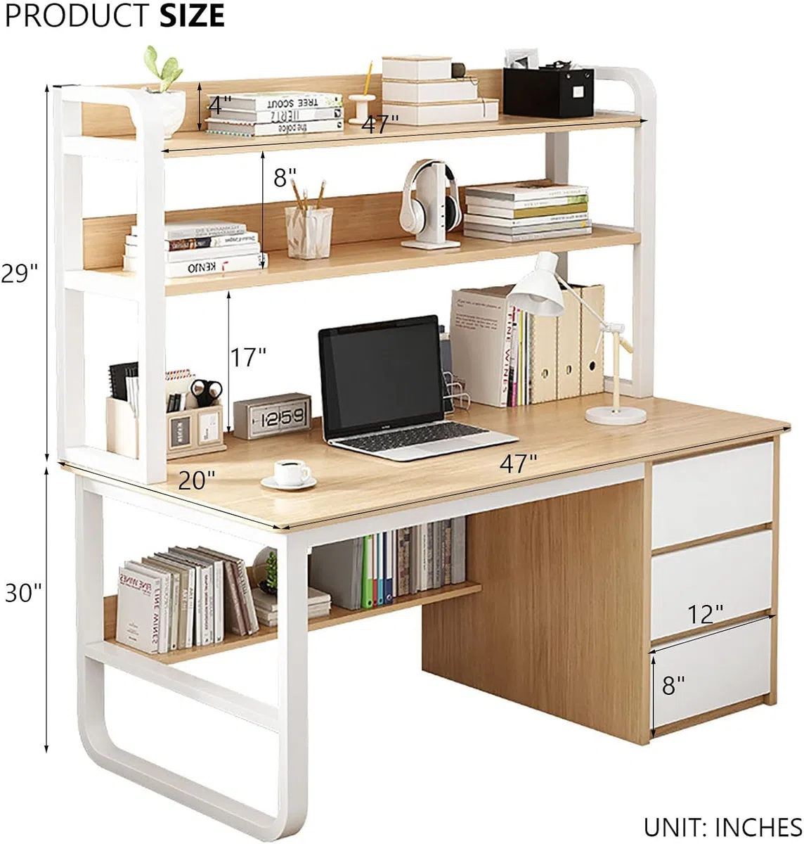 Scrivania industriale per casa e ufficio con armadio e Boohelf 119,4 cm grigio Wortat 3 Der Scrivania per casa e ufficio Slish & Functal Worpace Solut