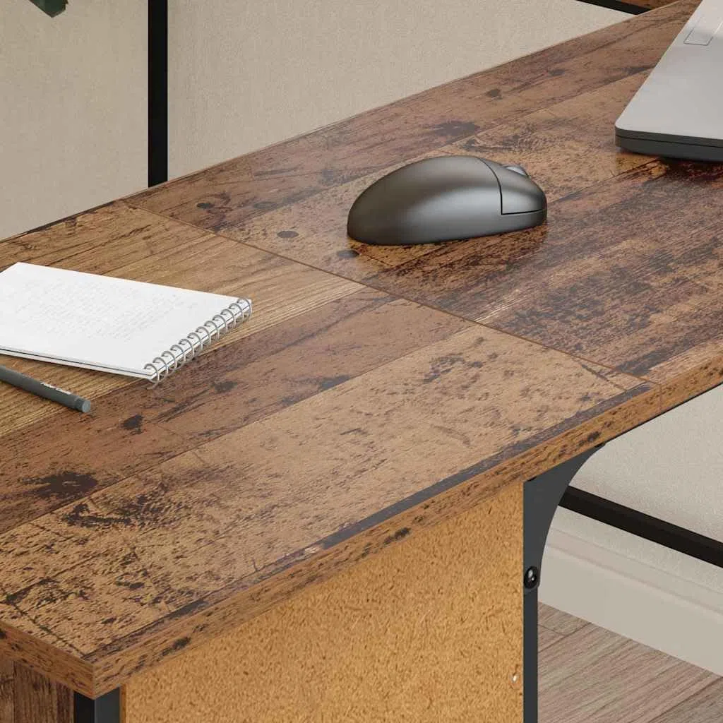 Scrivania angolare in legno, 141 x 141 x 75 cm, con ripiani, stile