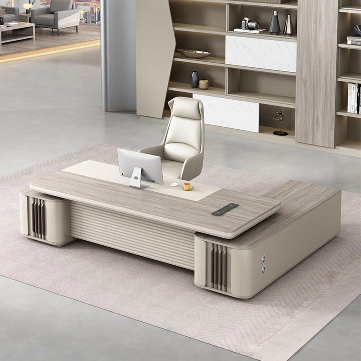 L-Sd - Scrivania direzionale moderna con armadietto laterale, elegante tavolo da ufficio per uso domestico e CEO, design ergonomico, ampio spazio di archiviazione, perfetto per spazi di lavoro