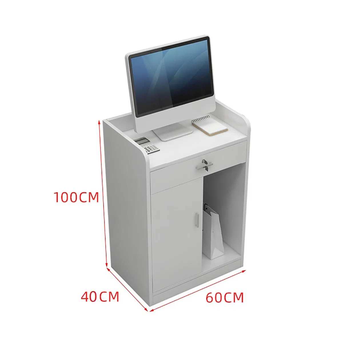 Banco cassa compatto con cassetto chiudibile per supermercato, minimarket, hotel - piccola reception (Style6)