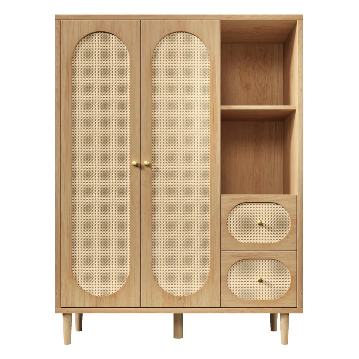 YuQozii Armadio in stile rustico, 161 x 120 x 48 cm, in legno, 2 ante, 2 cassetti, ripiani aperti, con asta appendiabiti, ideale per camera da letto e corridoio, facile da montare, design senza tempo
