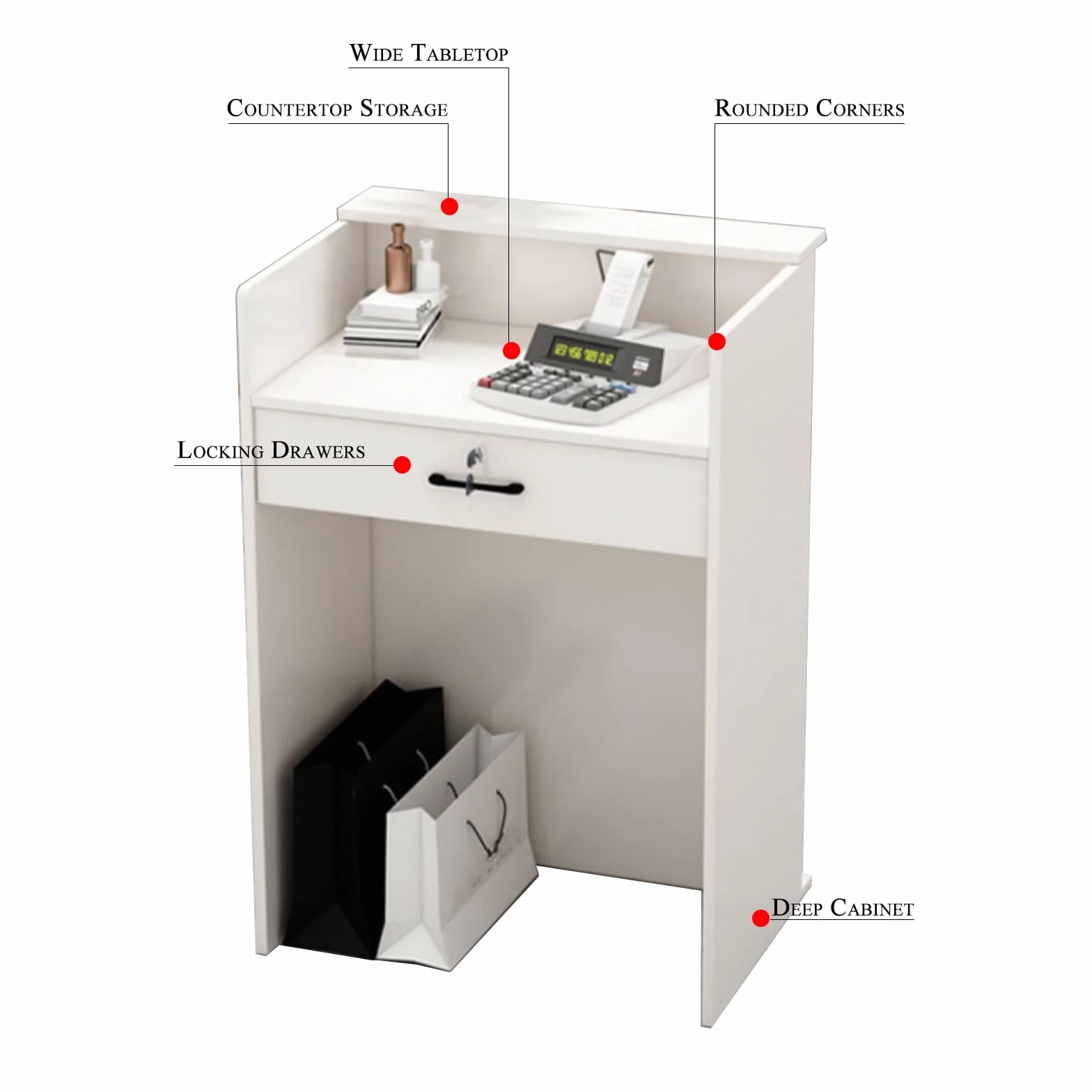 Slish Chut & Customer Service Solut - Bancone da incasso con serratura, 60 x 45 x 95 cm, colore: bianco
