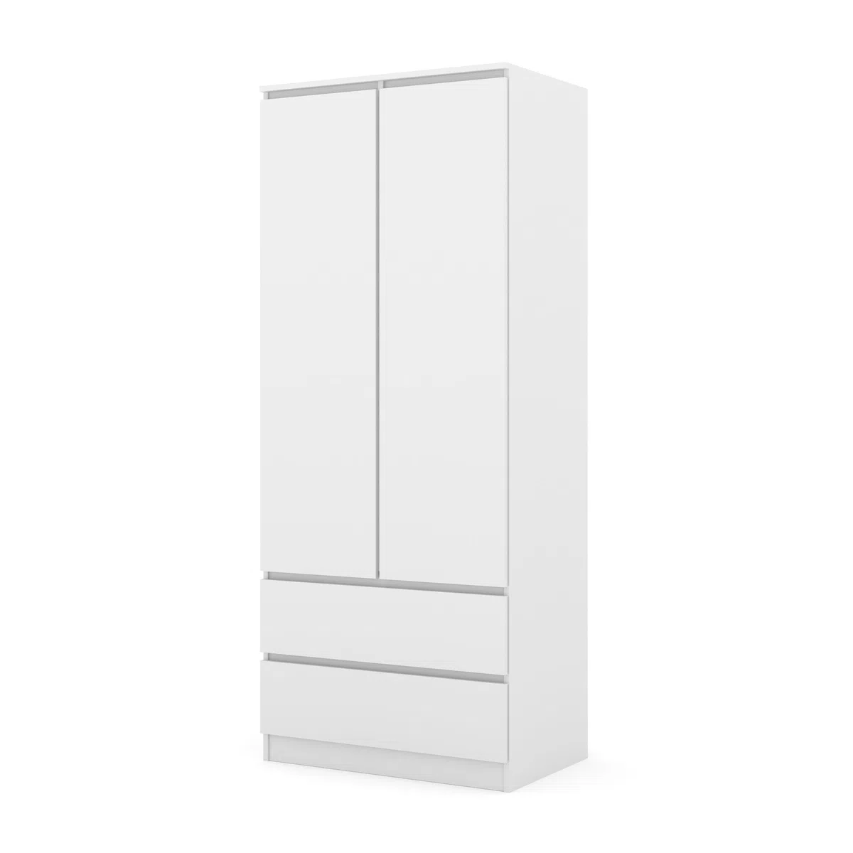 Homlando Armadio 80 cm con 2 cassetti, 2 ante, armadio guardaroba per camera da letto e corridoio, armadio lavanderia con asta appendiabiti e ripiani, robusto pannello laminato, serie Maja (bianco