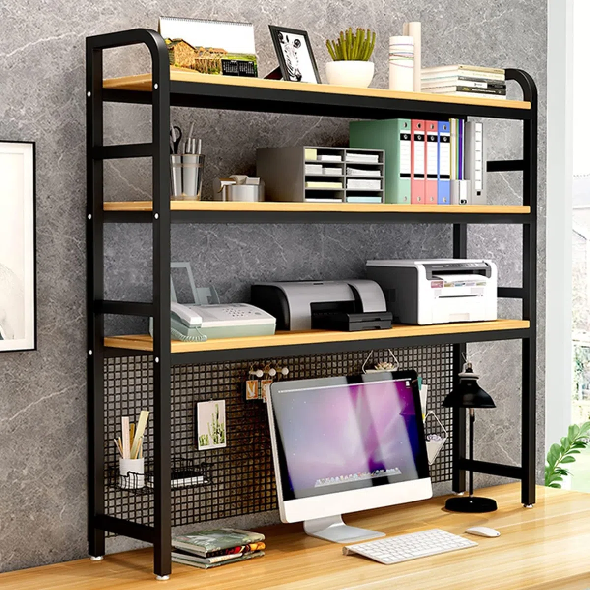 Boohelf nizer - Libreria da tavolo a 3 ripiani in metallo, per casa, ufficio e dormitorio, perfetta per risparmiare spazio e spazio