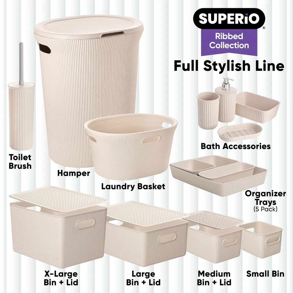 Superio Cestini portaoggetti in plastica ecologici, decorativi, aperti, grandi, confezione da 8, per organizzare armadi, mensole e cassetti, 22 litri