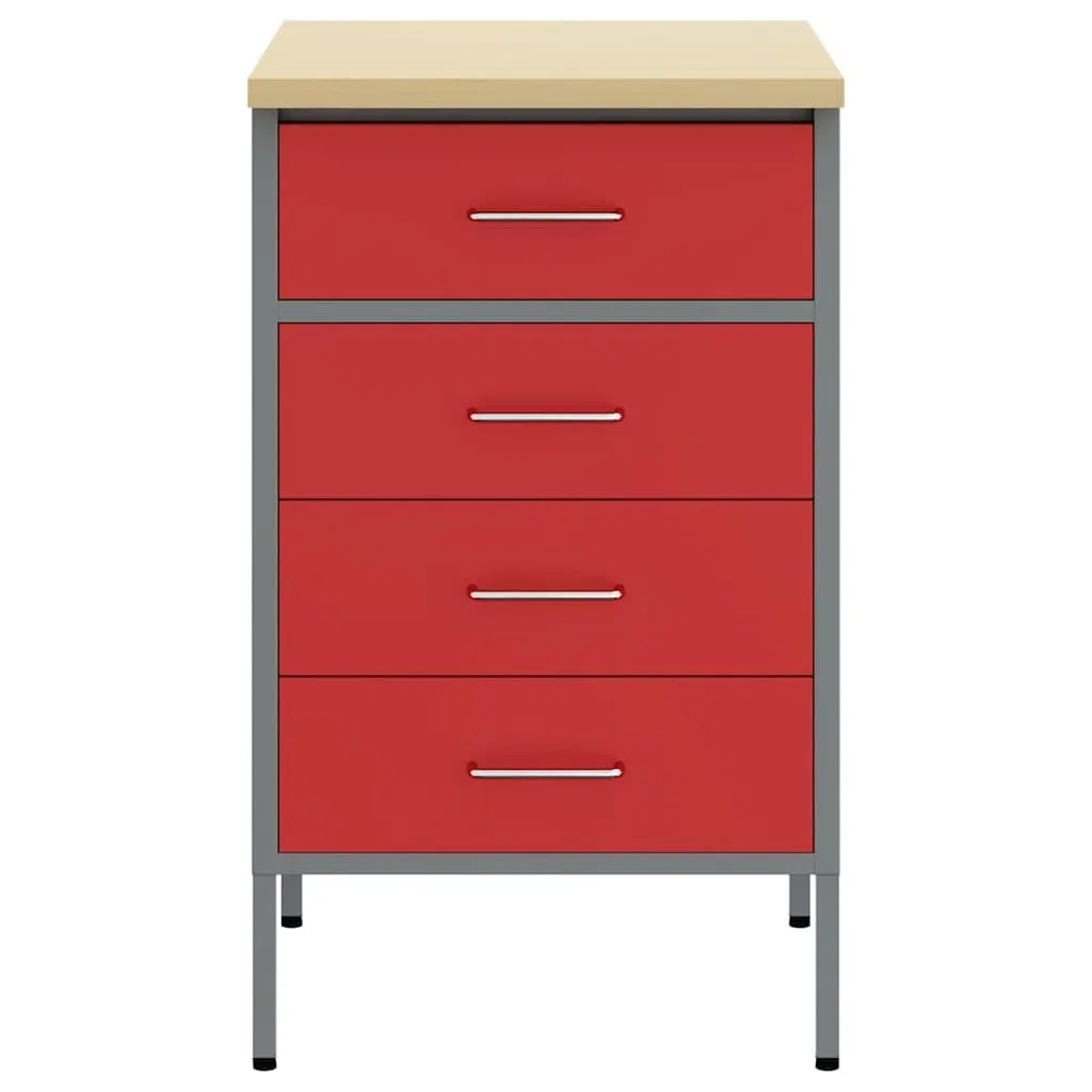 Banco da lavoro in ingegneri legno e acciaio 50 x 55 x 85 cm con 4 cassetti, design stabile per officina, garage e sala hobby, superficie robusta in metallo e MDF in rosso grigio