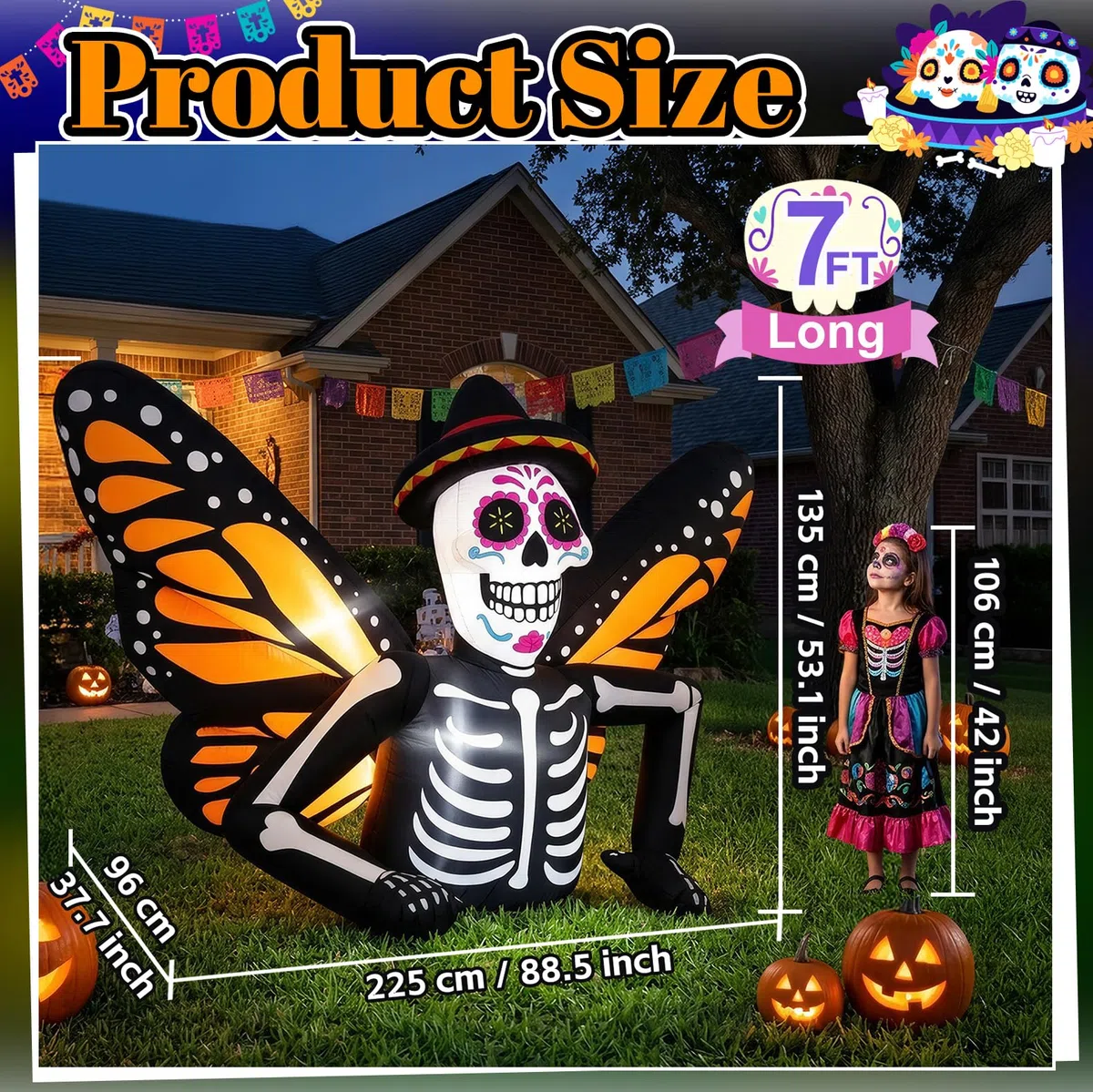 7FT Halloween Inflatables scheletro con le ali di farfalla per la