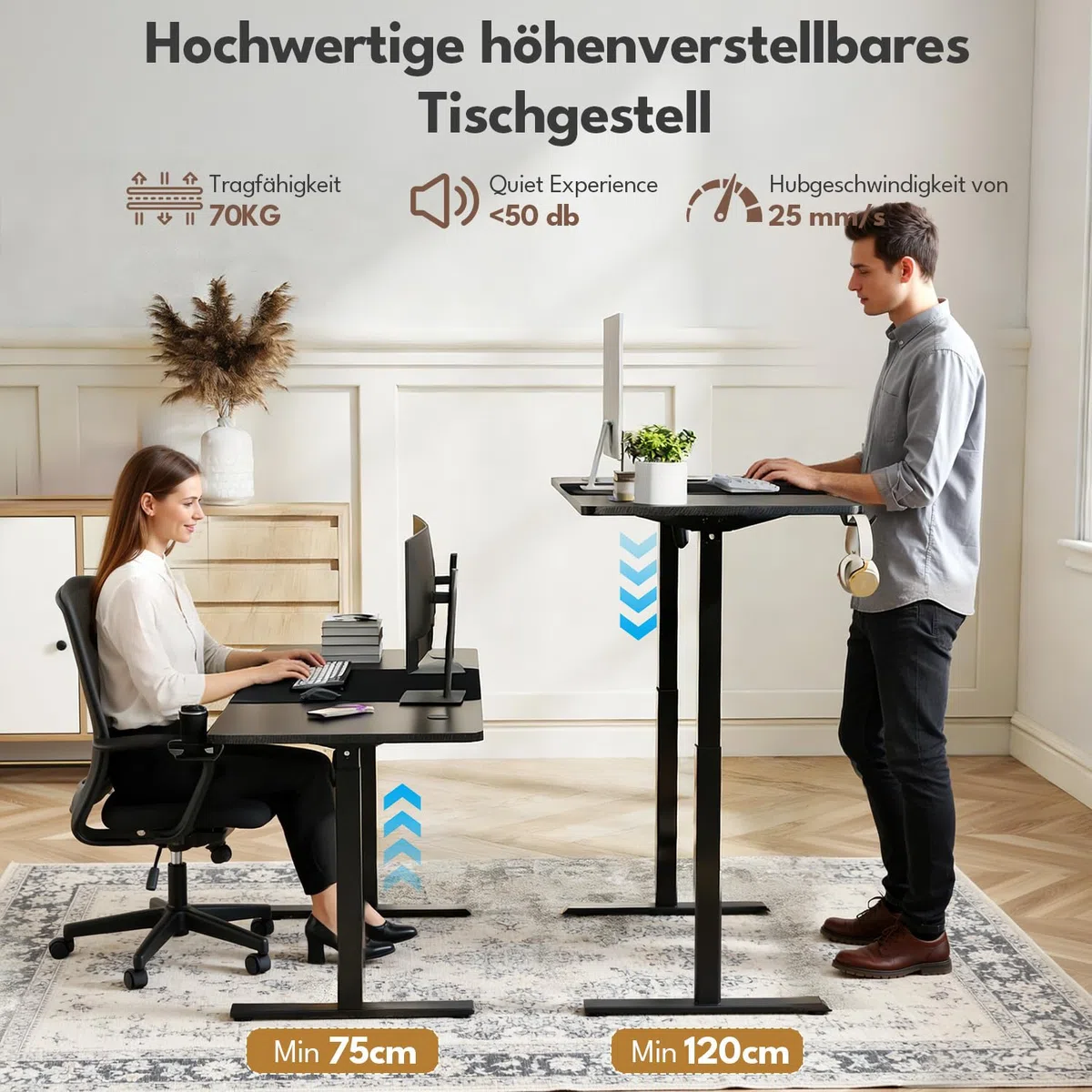 Sonnewelt Scrivania elettrica regolabile in altezza, controllo della memoria, funzione di protezione contro le collisioni (nero, con tappetino per mouse, ganci, portabicchieri, 140 x 60 x (75-120) cm)