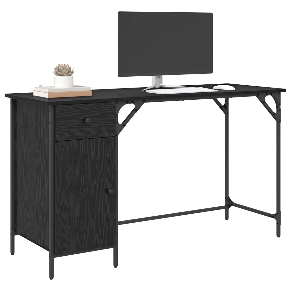 Scrivania per computer Nero Rovere 131x48x75 cm Legno Composito con