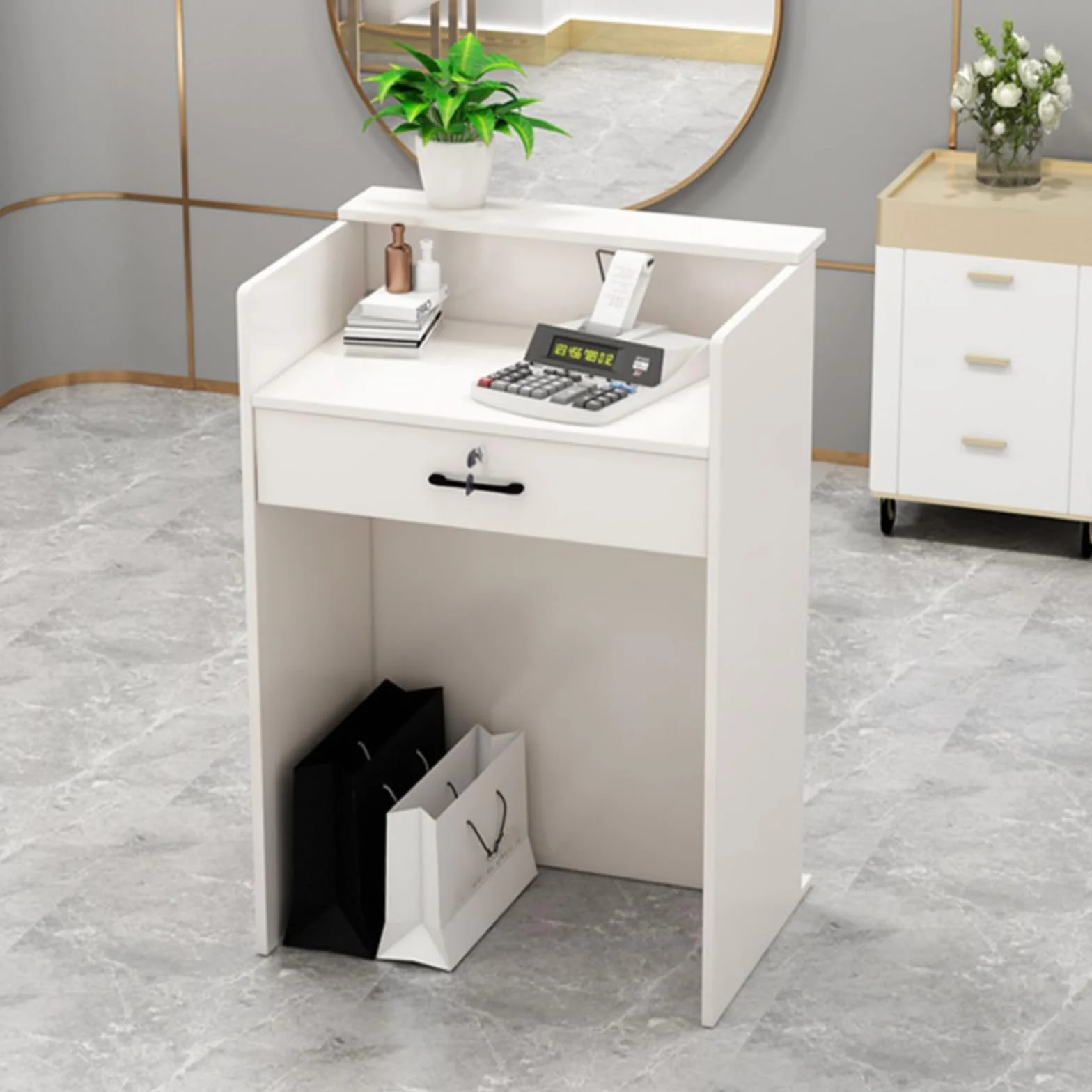 Slish Chut & Customer Service Solut - Bancone da incasso con serratura, 60 x 45 x 95 cm, colore: bianco