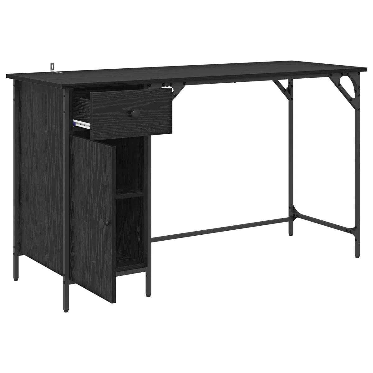 Scrivania per computer Nero Rovere 131x48x75 cm Legno Composito con