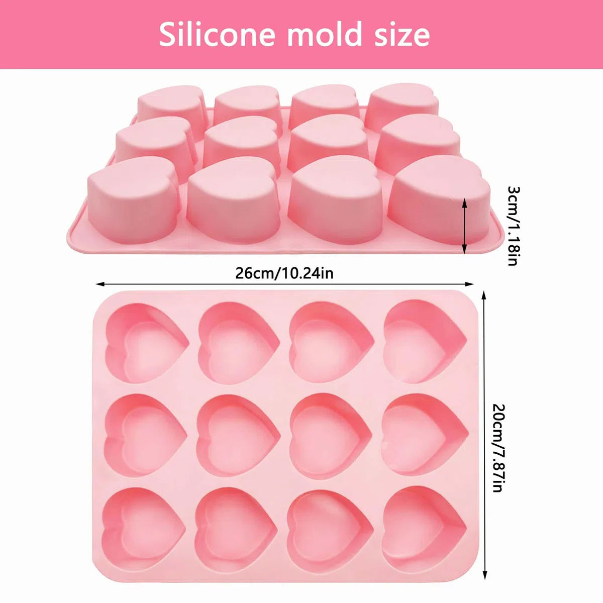 duoyif Stampo in silicone a forma di cuore, 12 fori, diametro 5 cm, a forma di cuore, senza BPA, antiaderente, per cioccolato, mousse, gelatina, ghiaccio a forma di cuore, per whisky e cocktail, 1
