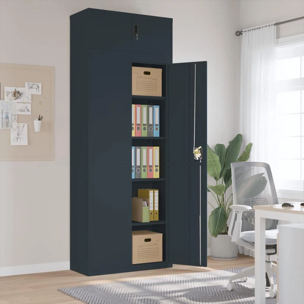 Raccoglitore in acciaio antracite 90 x 40 x 240 cm con ripiani regolabili