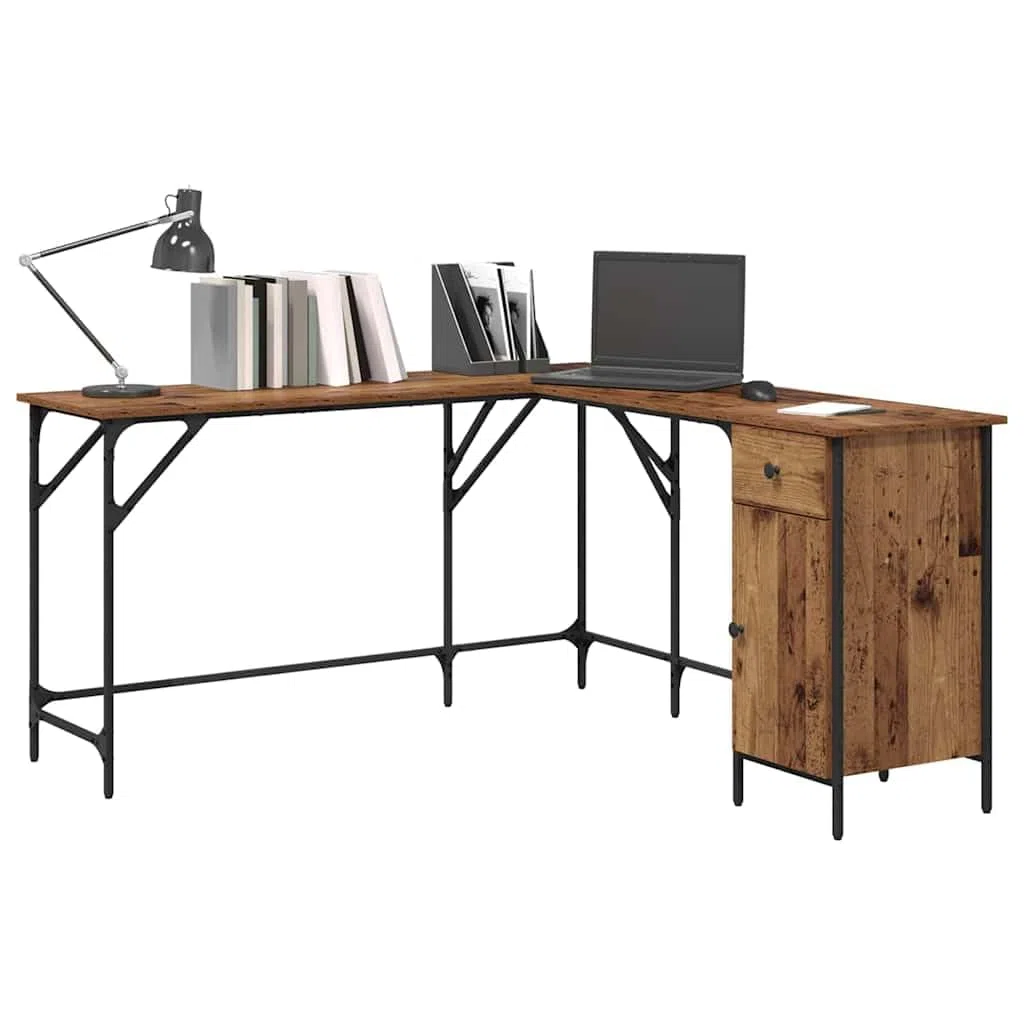Scrivania angolare in legno, 141 x 141 x 75 cm, con ripiani, stile