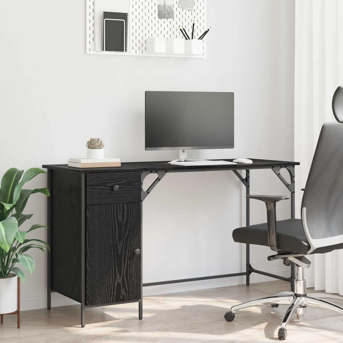 Scrivania per computer Nero Rovere 131x48x75 cm Legno Composito con