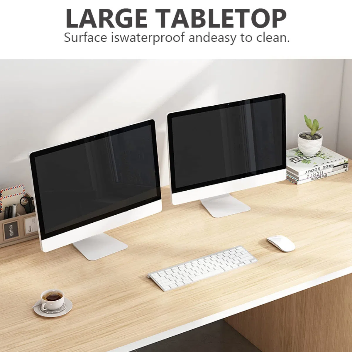 Scrivania moderna da 99 pollici grigio e bianco con scomparti portaoggetti e 3 cassetti, elegante postazione di lavoro salvaspazio per piccoli spazi, perfetta per uso domestico e ufficio