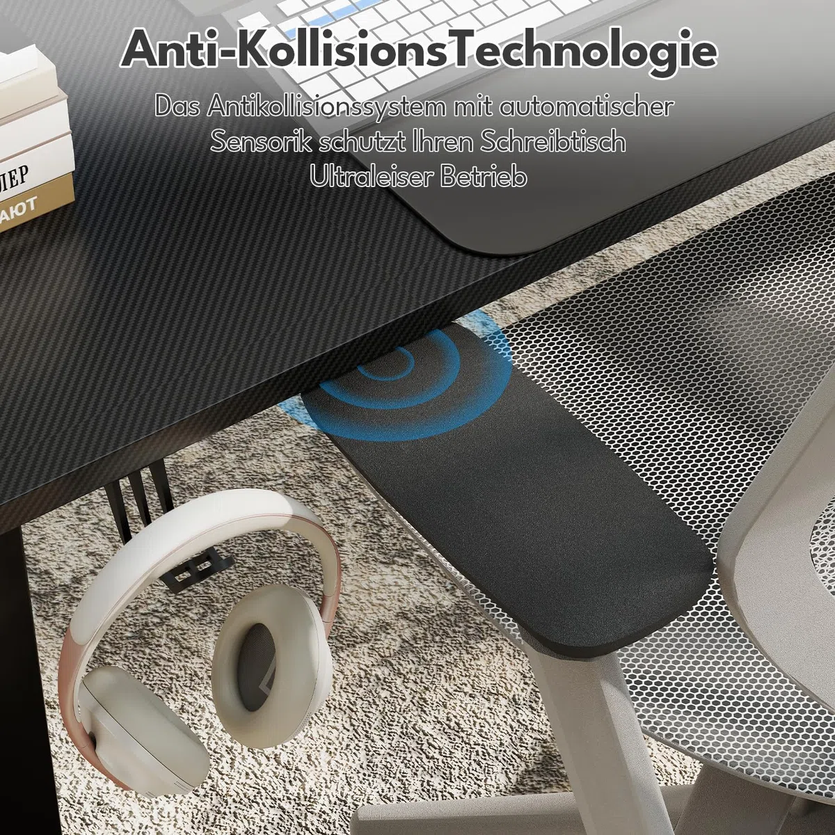 Sonnewelt Scrivania elettrica regolabile in altezza, controllo della memoria, funzione di protezione contro le collisioni (nero, con tappetino per mouse, ganci, portabicchieri, 140 x 60 x (75-120) cm)