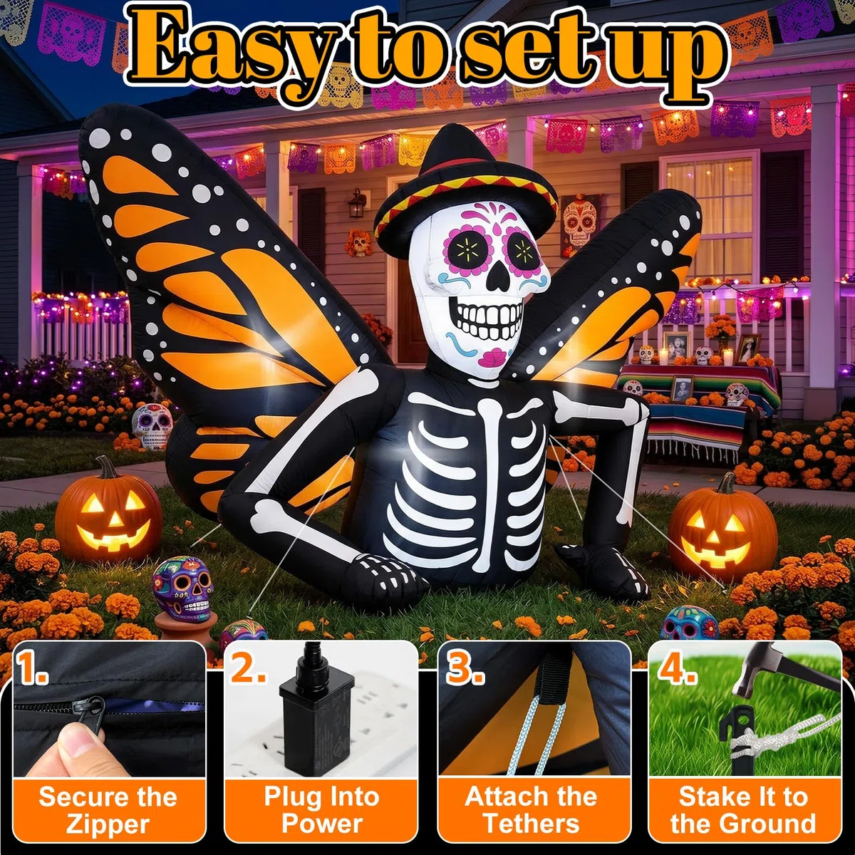 7FT Halloween Inflatables scheletro con le ali di farfalla per la
