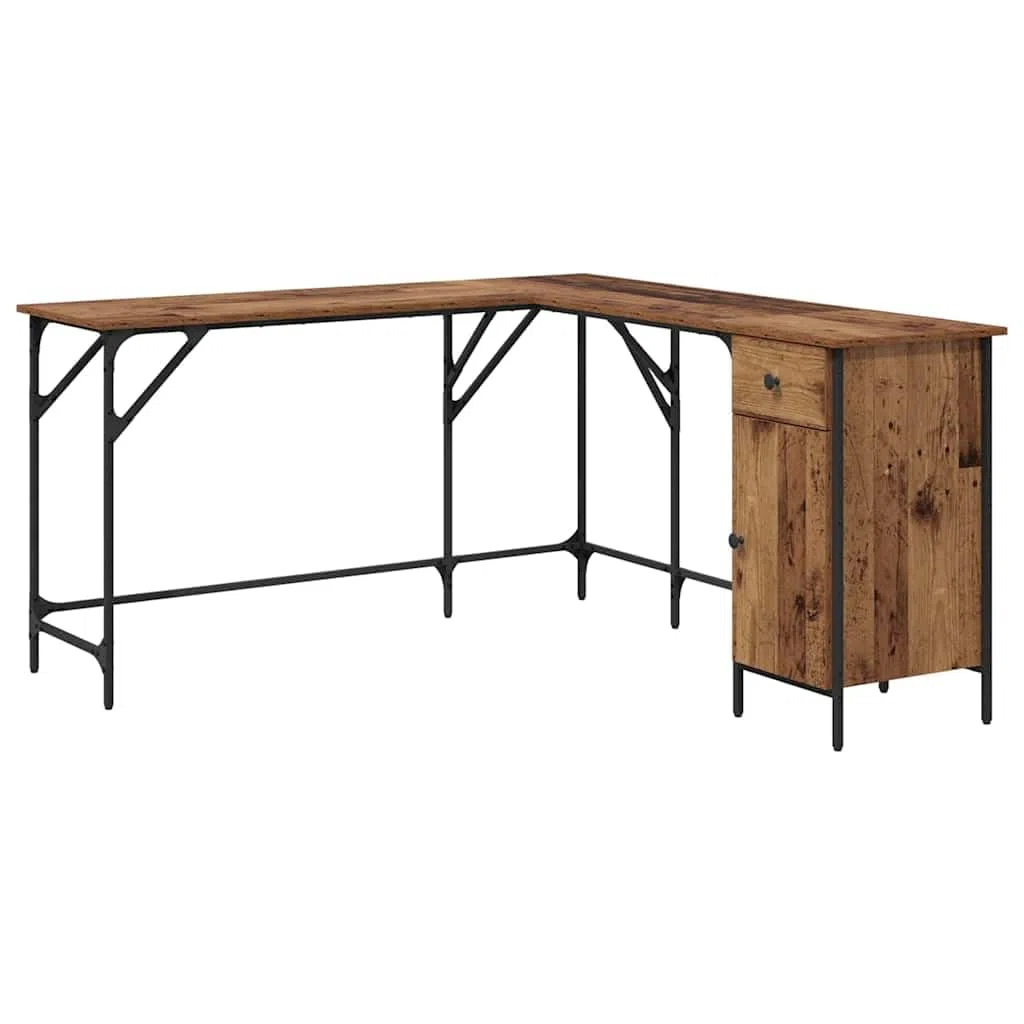 Scrivania angolare in legno, 141 x 141 x 75 cm, con ripiani, stile