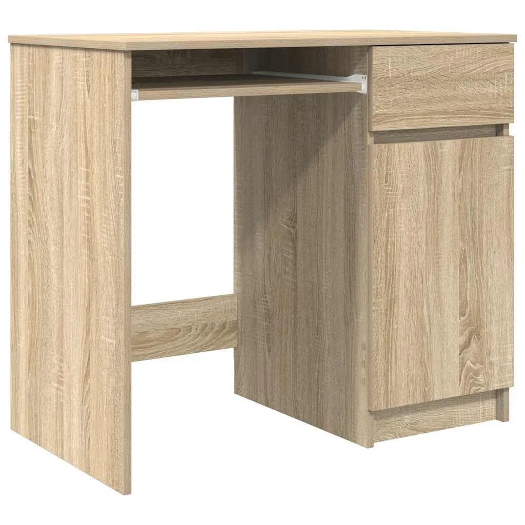 Scrivania Sonoma Legno Composito 86x49x76 cm con Porta e Cassetto