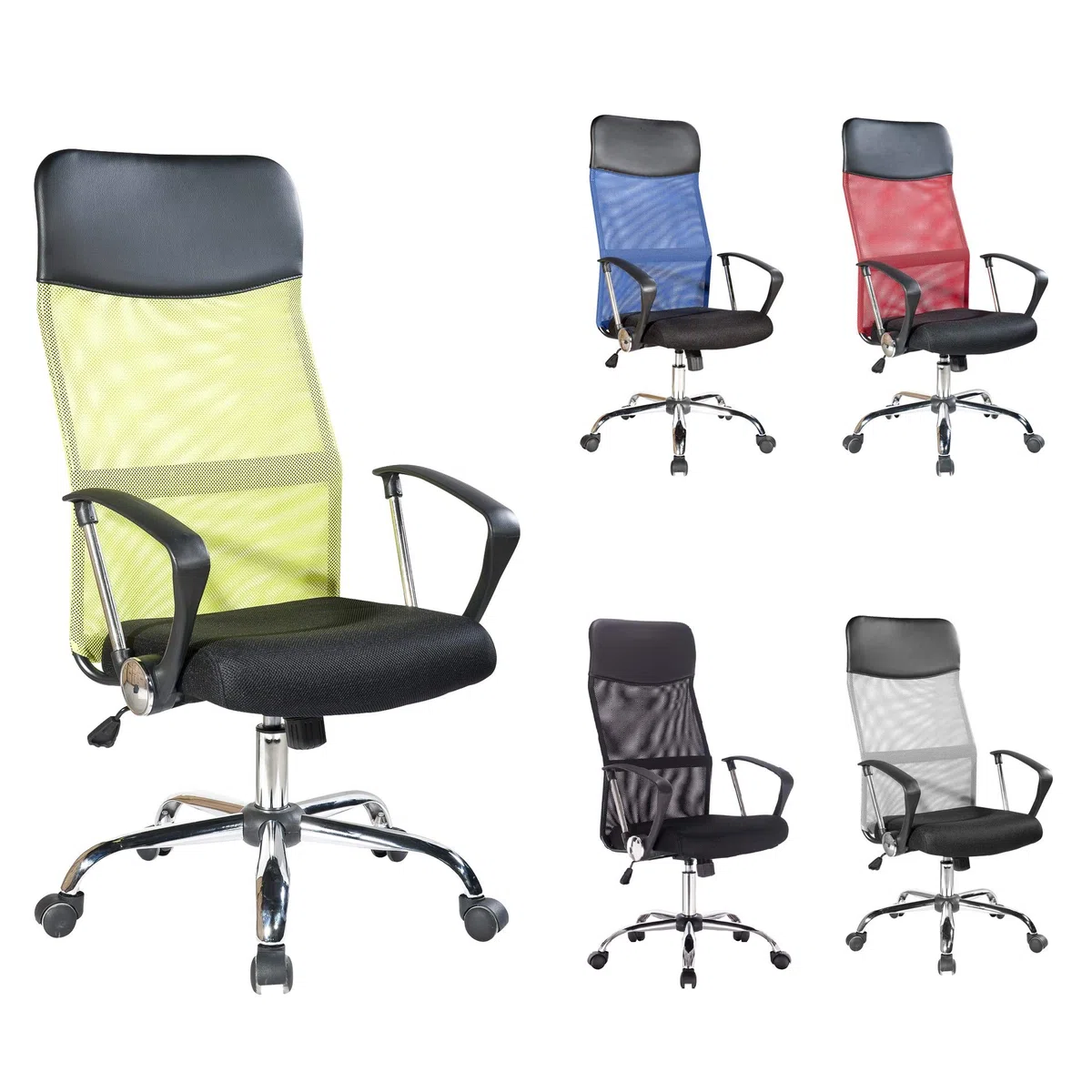 Rebecca Mobili Sedia Scrivania, Poltrona Ufficio Smart Working, Nera Verde, Schienale Traforato PU, Girevole Ergonomica - Misure: 113/123x57,5x58,5 cm (HxLxP) - Art. RE6542