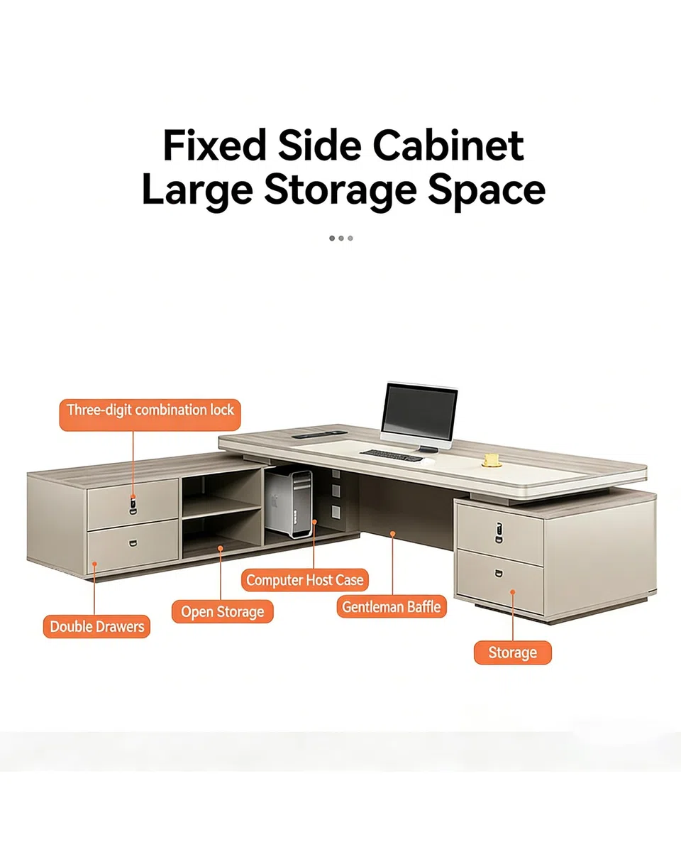 L-Sd - Scrivania direzionale moderna con armadietto laterale, elegante tavolo da ufficio per uso domestico e CEO, design ergonomico, ampio spazio di archiviazione, perfetto per spazi di lavoro