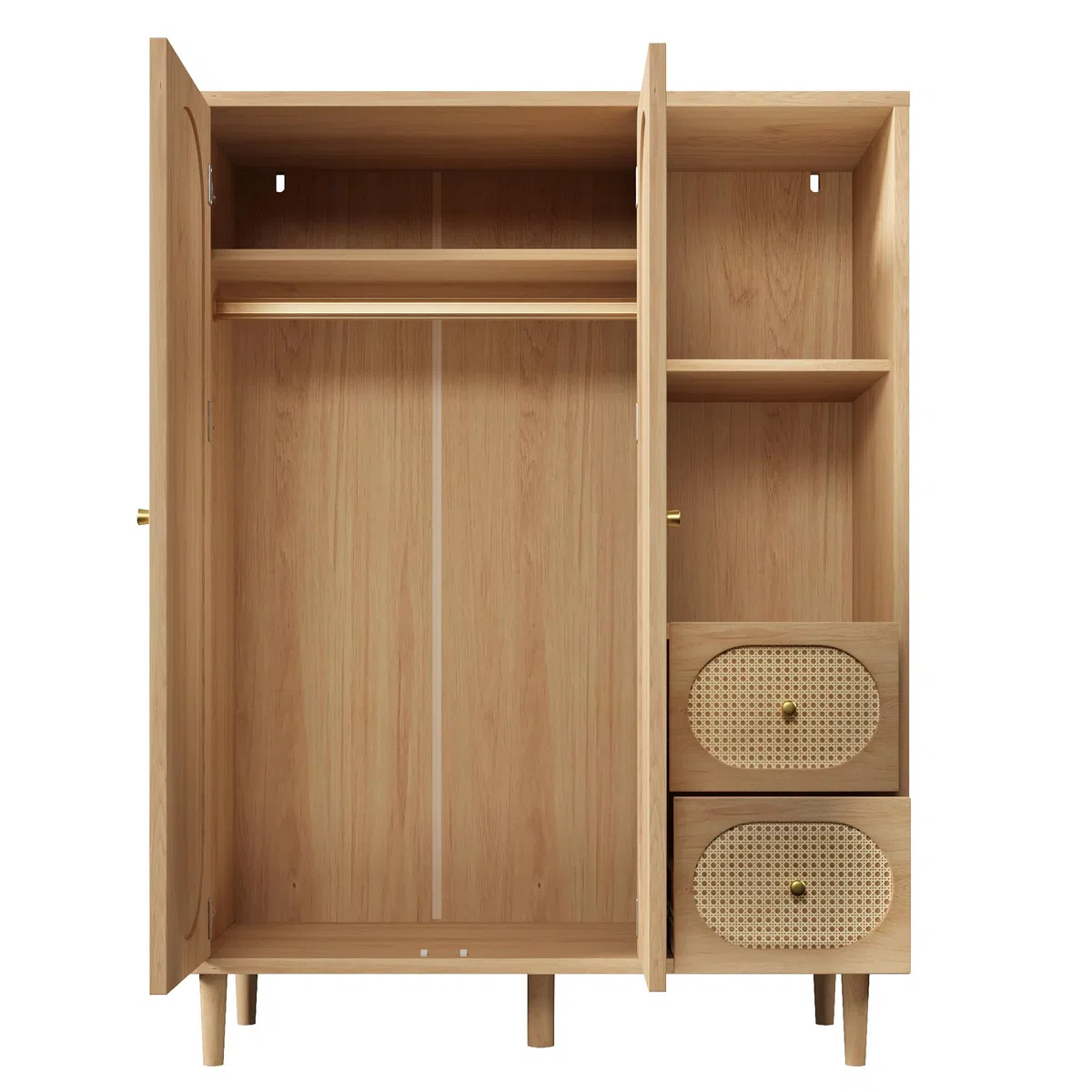 YuQozii Armadio in stile rustico, 161 x 120 x 48 cm, in legno, 2 ante, 2 cassetti, ripiani aperti, con asta appendiabiti, ideale per camera da letto e corridoio, facile da montare, design senza tempo