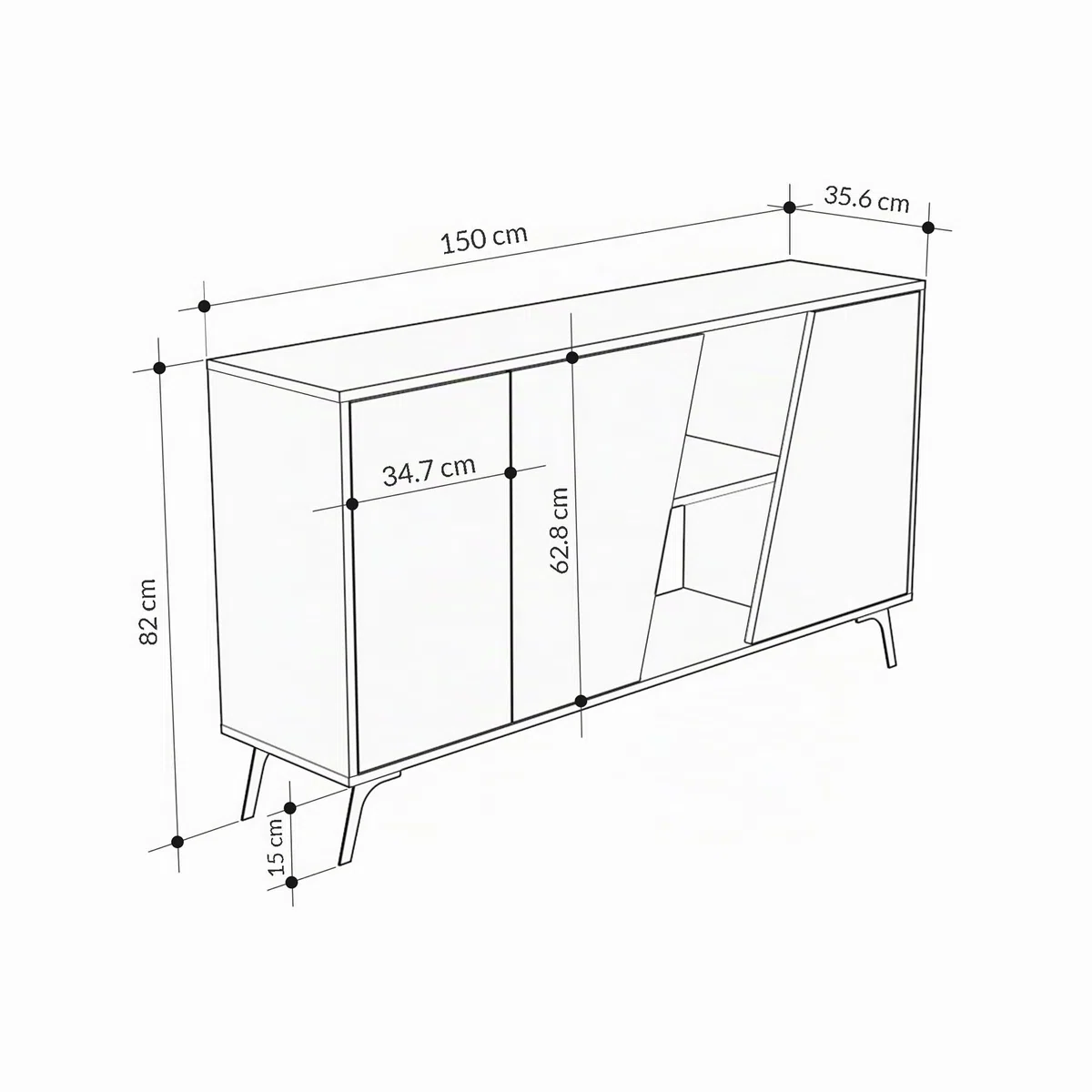 Totò Piccinni Madia LOFT in Legno con tre ante e due vani porta oggetti (Naturale/Cemento)