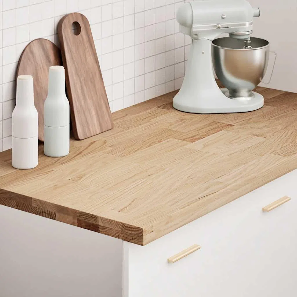 Piano di lavoro da cucina in legno massello di rovere, 120 x 63,5 x 4 cm, rettangolare, finemente levigato, durevole per cucina, ufficio e officina